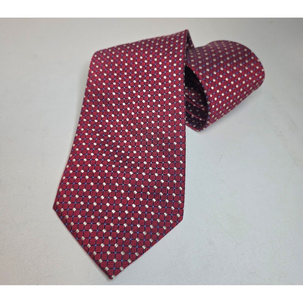 Valerio Garati Silk Tie Red Geometric‎ Pattern Hand Made Luxury Office Work Rare